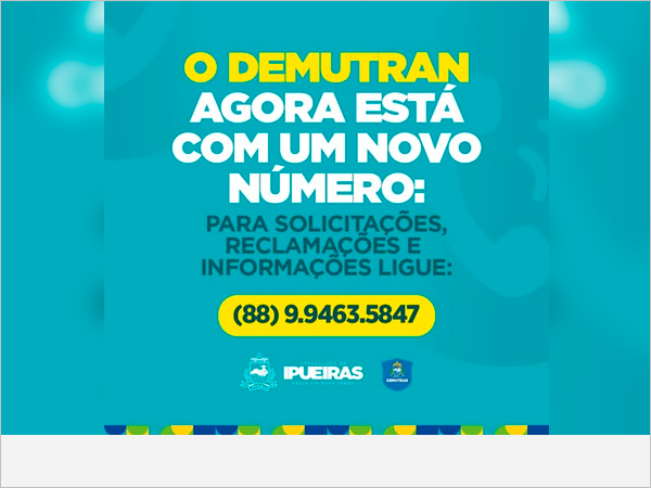 O DEMUTRAN AGORA ESTÁ COM NÚMERO NOVO